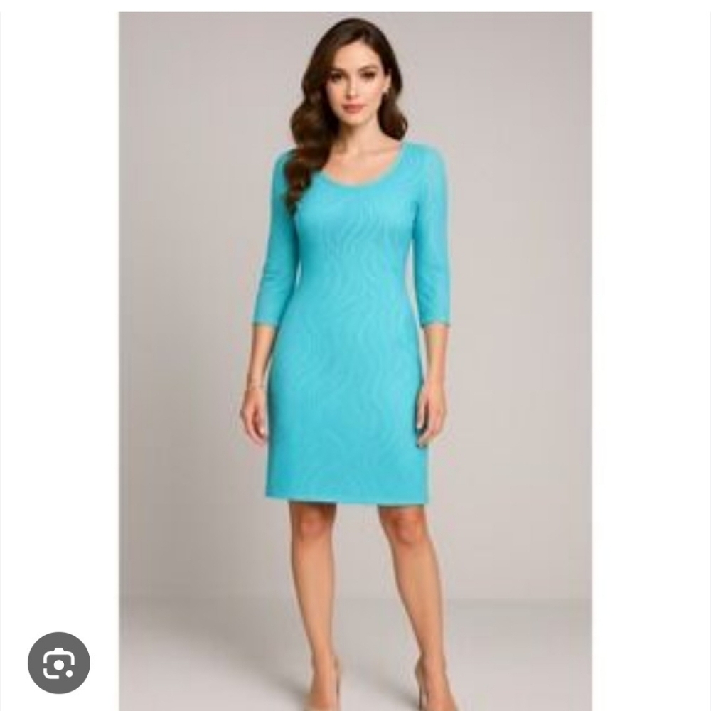 Dana Buchman Teal Mesh Overlay Wedding Guest Coastal Midi Dress Large